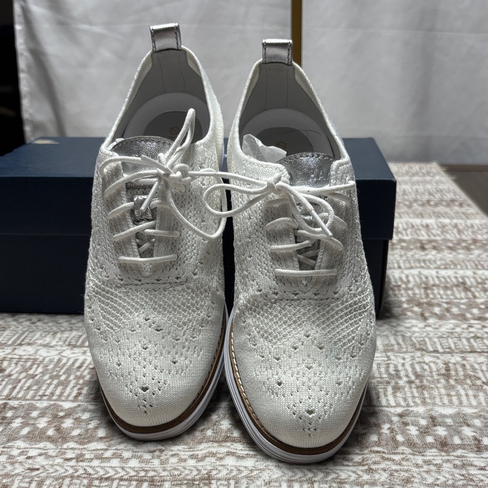 Cole Haan Zero Grand Stitchlite Wingtip White Knit Lace-Up Oxfords